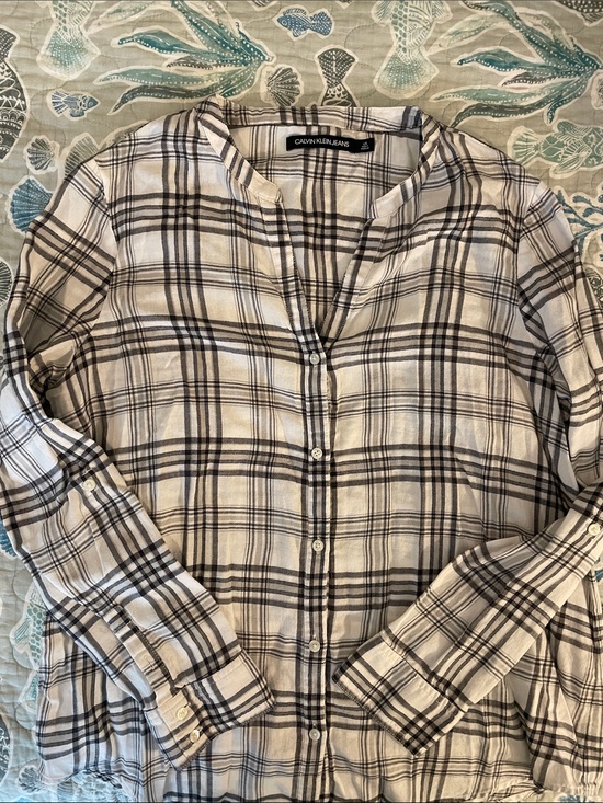 Calvin Klein Jeans Tops - Calvin Klein Jeans White and Black Plaid Button-Front Blouse